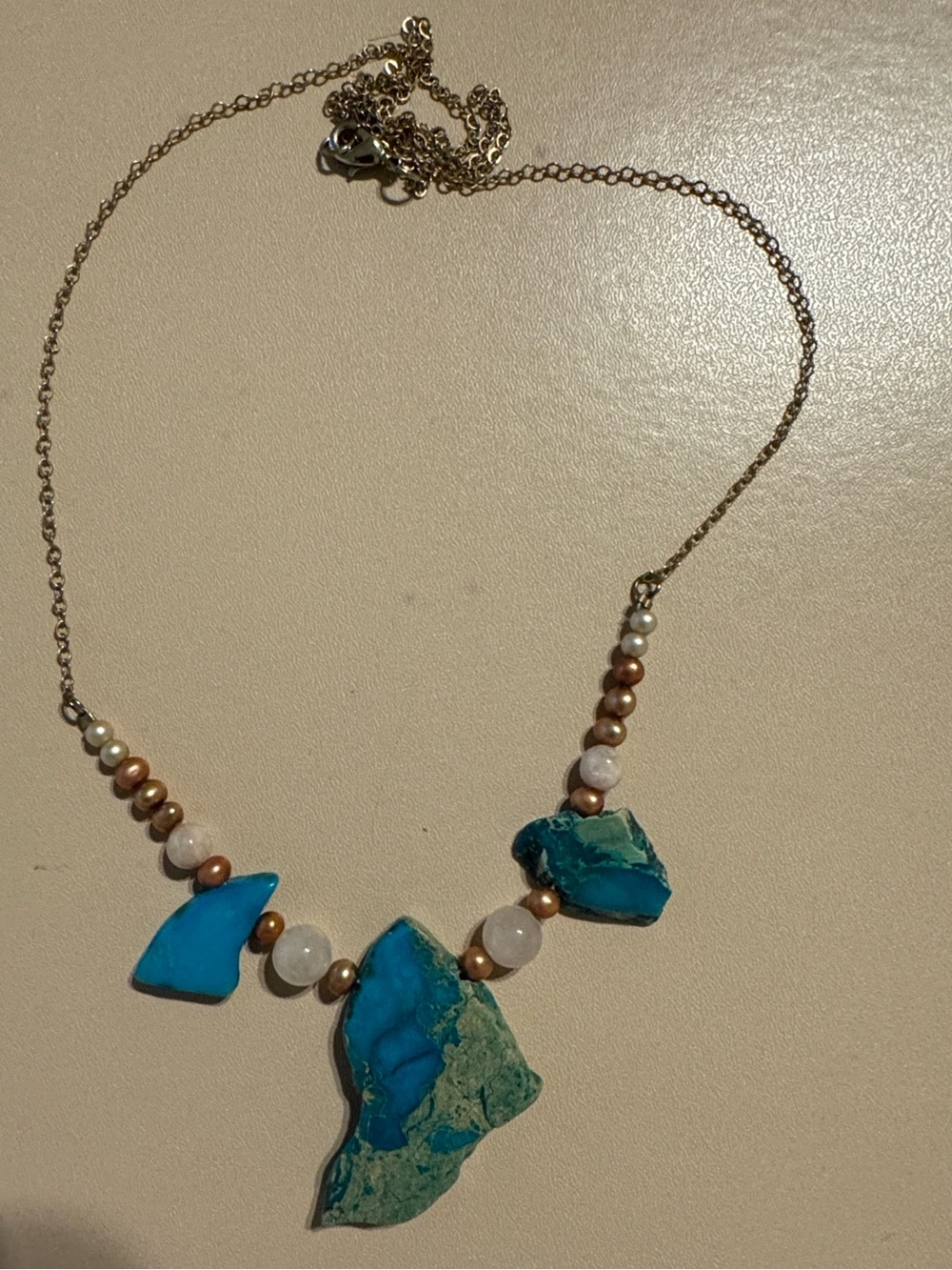 Vintage Boho Turquoise colored  & Chrysocolla Style Stone Statement Necklace